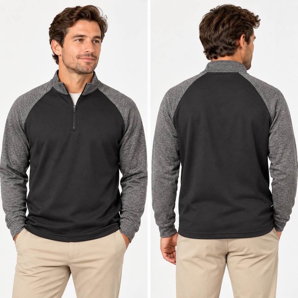 Jack Nicklaus Mens Quarter Zip Pullover Black Grey Raglan Golden Bear Size Small